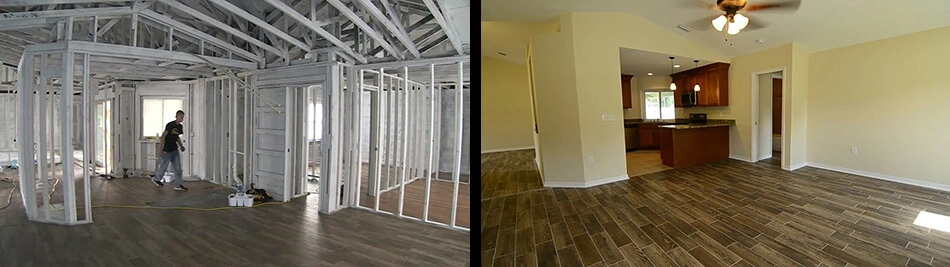 During and after photos of home fire damage repair in Lakeland, FL