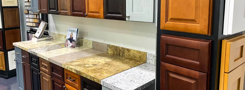The many choices of high quality cabinets and counter tops at our showroom in Plant City, FL. 