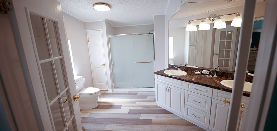 Custom bathroom remodel with double sinks near Brandon, FL.