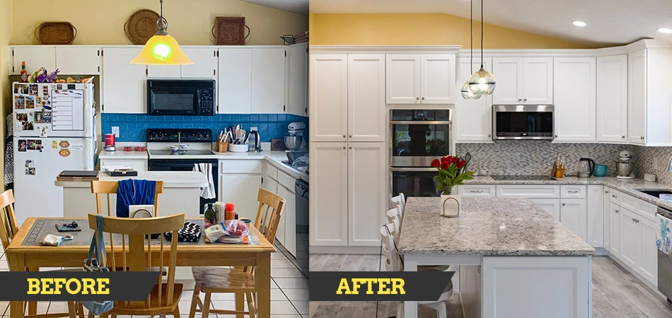 Before and after photos of a kitchen remodeling project near Plant City, FL.