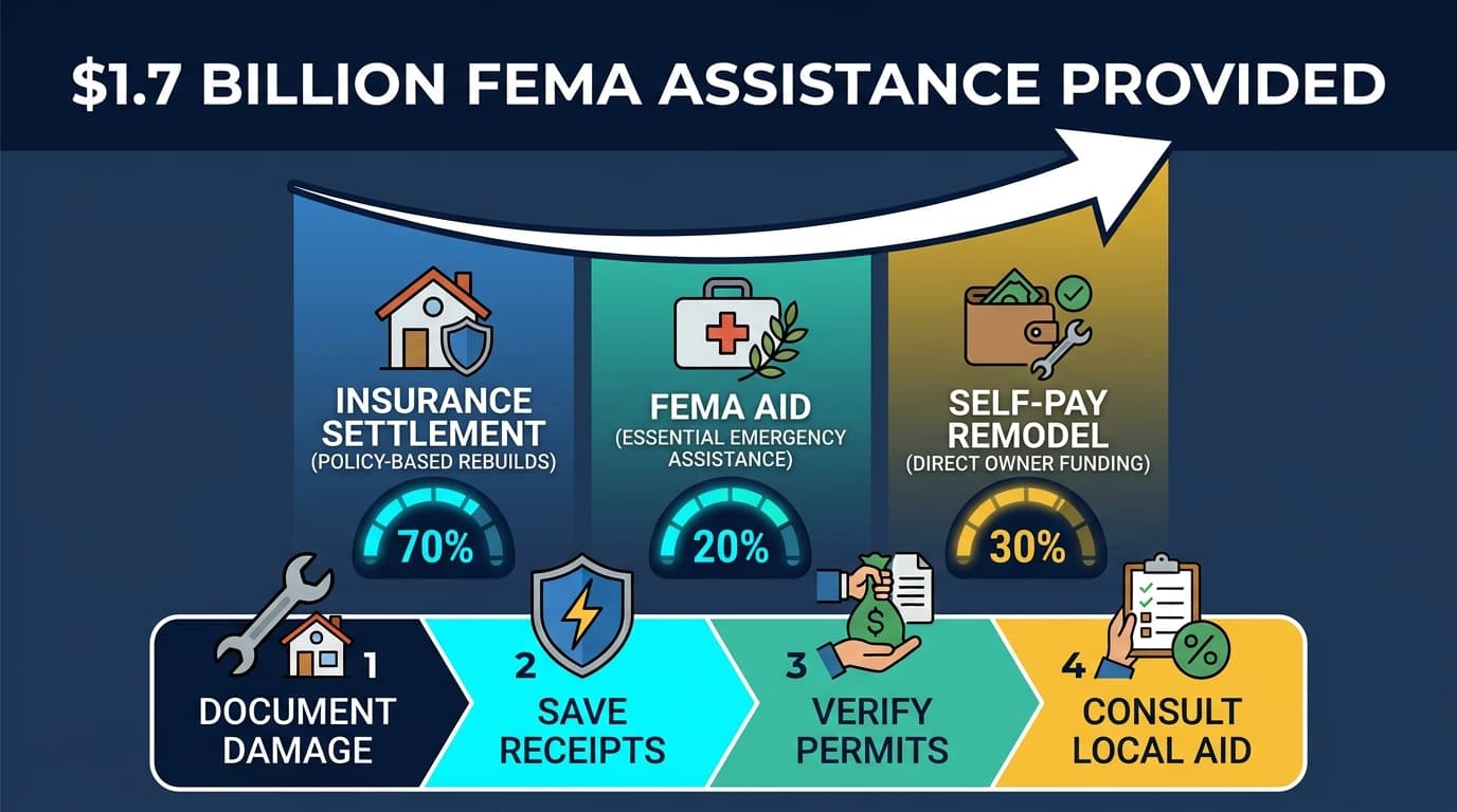 A house with temporary protection after a storm, shown with FEMA assistance for uninsured Helene and Milton losses