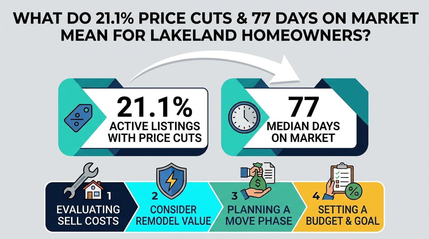 A Lakeland-area house listed for sale, shown with price cuts and days on market from the PropertyIQ forecast