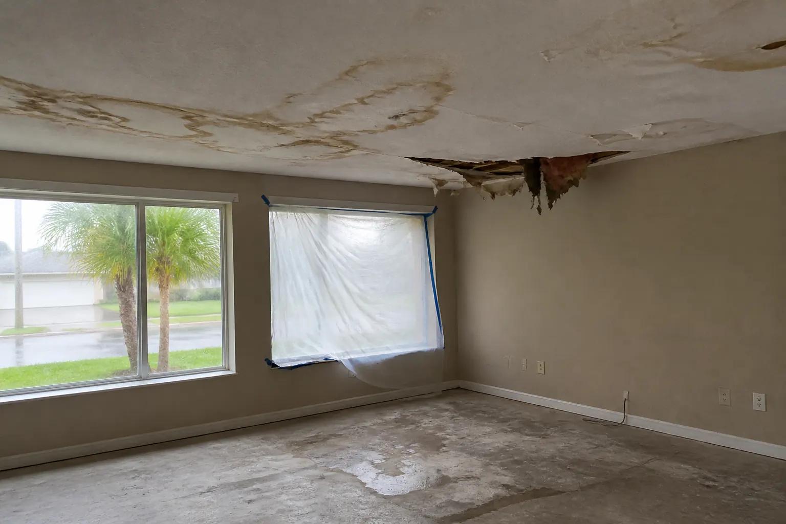 Stained ceiling after a Central Florida storm